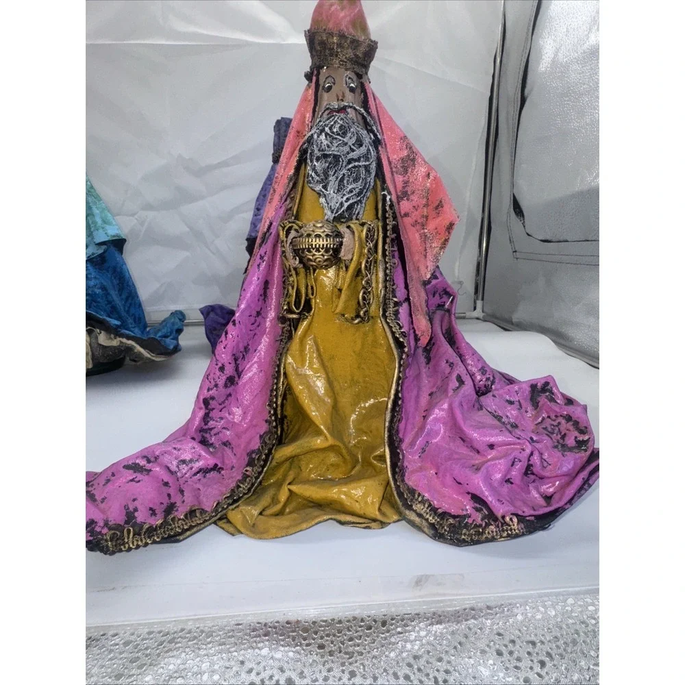 3 Wise Men Handmade Paper Mache Folk‎ Art Jewels Christmas 3 Kings Textured 12